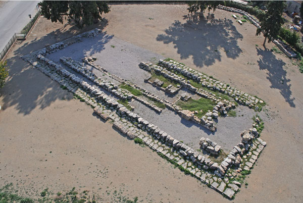 an aerial view of a stone structure