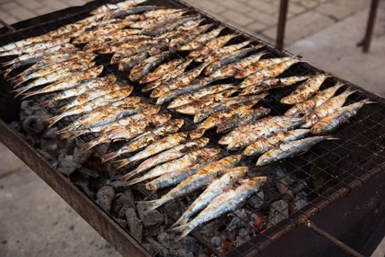 Sardines on grill at Festival at Lesbos, Skala Kalloni, Greece