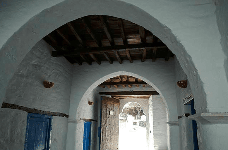 inside of the Iera Moni (Holy Monastery) Vrisis commemorate festival of her birth at Sifnos, Exampela, Greece 