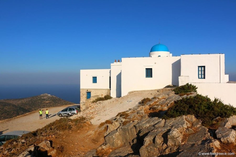 Church of St. Simeon on the hill commemorate festival of her birth at Sifnos, Kamares, Greece surrounded by rocks
