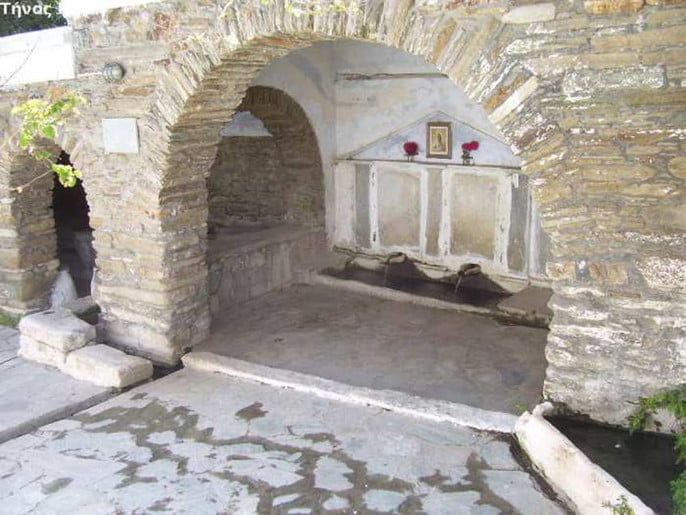 close-up of arcade of Church of Martyrdom St. John the Baptist commemorate festival of her birth at Tinos, Komi, Greece 