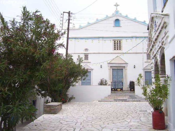 front of Church of Martyrdom St. John the Baptist commemorate festival of her birth at Tinos, Komi, Greece 