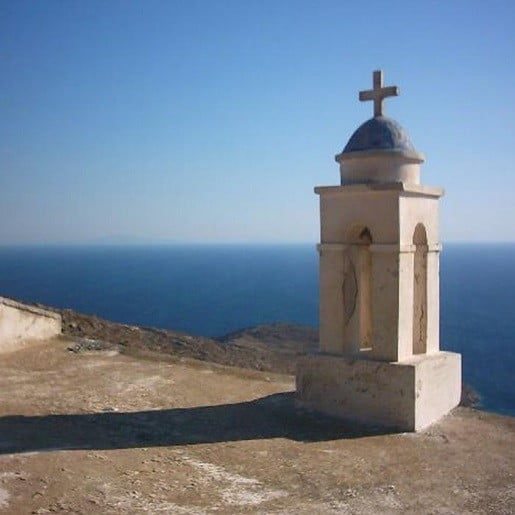 Church of the Virgin Mary at Ysternia, Greece that commemorate festival of her birth with the sea in the background