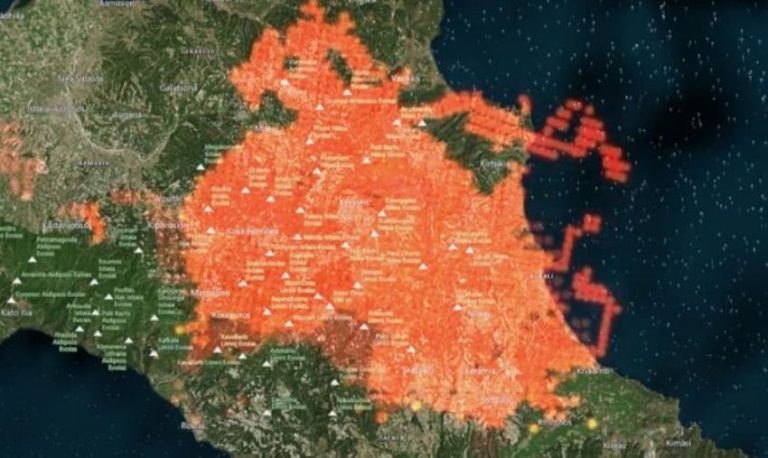 Satellite images - Map fires in Attica, Euboea, Ileia, Greece August 2021