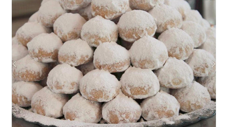 Close-up of Greek ‘Kourabie’ sweets resembles light