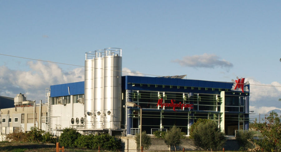 view of Mandrekas Greek Yogurt manufacture with outside milk tanks
