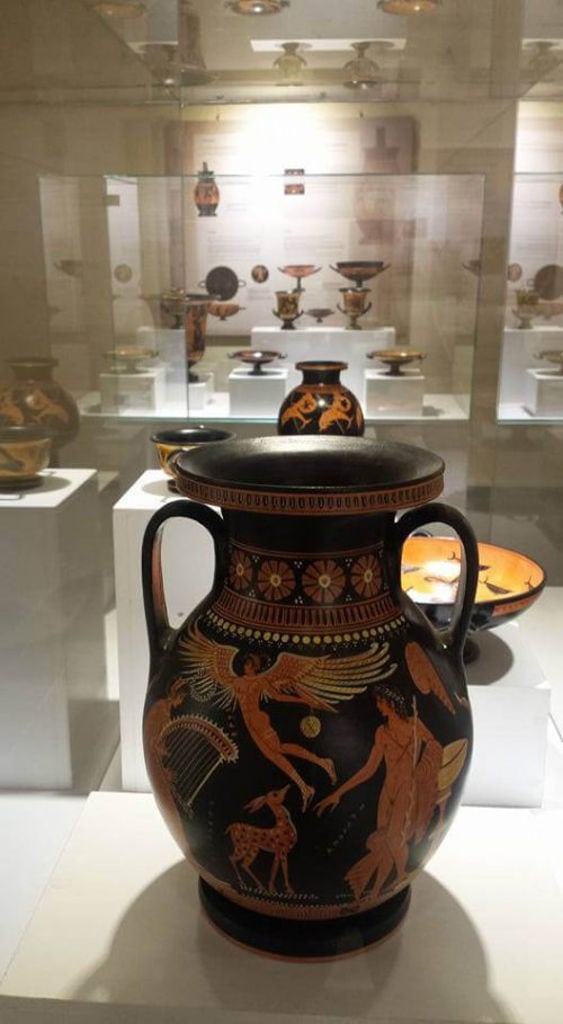 hand painted antique style Greek pottery amphoras at 'Zoinos Winery' museum