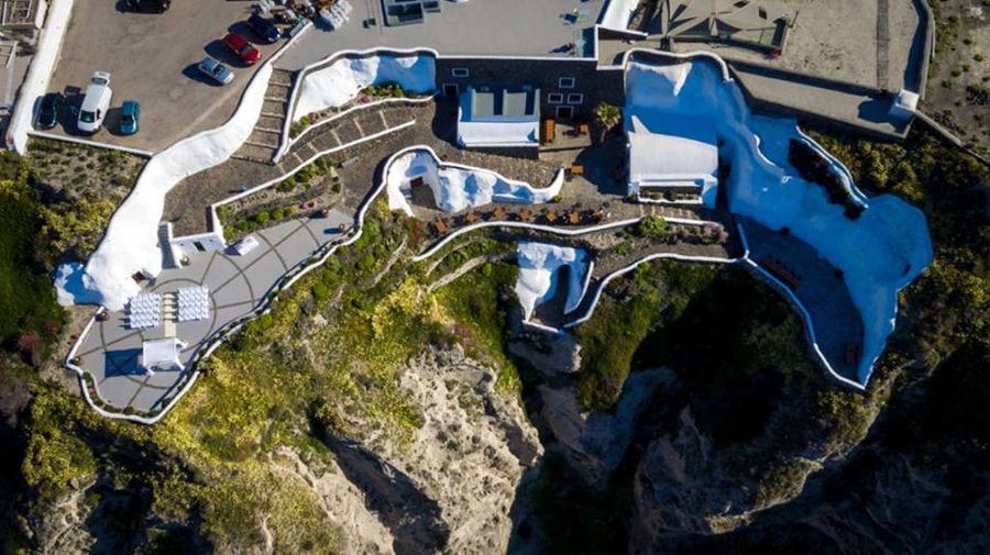 'Venetsanos Wine Museum' from above on the edge of cliffs