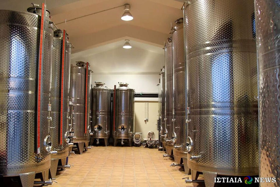 aluminum wine storage tanks at Vriniotis Winery