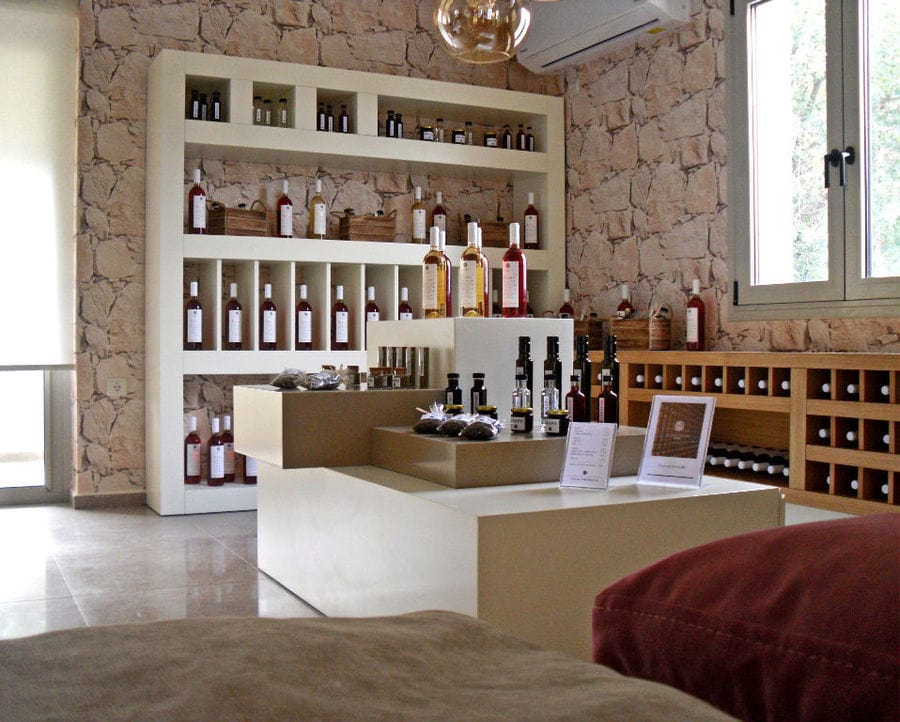 bottles in the storage lockers at 'Kourkoulou Winery' wine tasting room