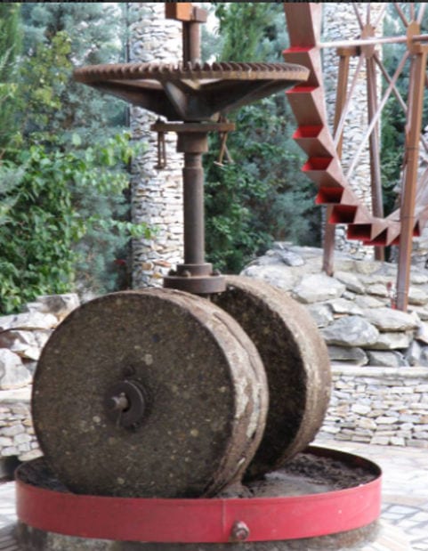 old stone grape press at Zahaios winery outside