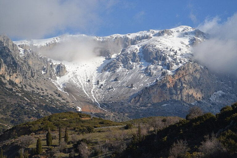 Parnassus mountains in Greece covered with snow