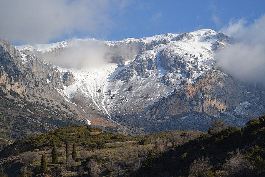 Parnassus mountains in Greece covered with snow