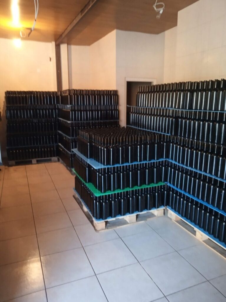 Wine cellar with dozens of wine bottles