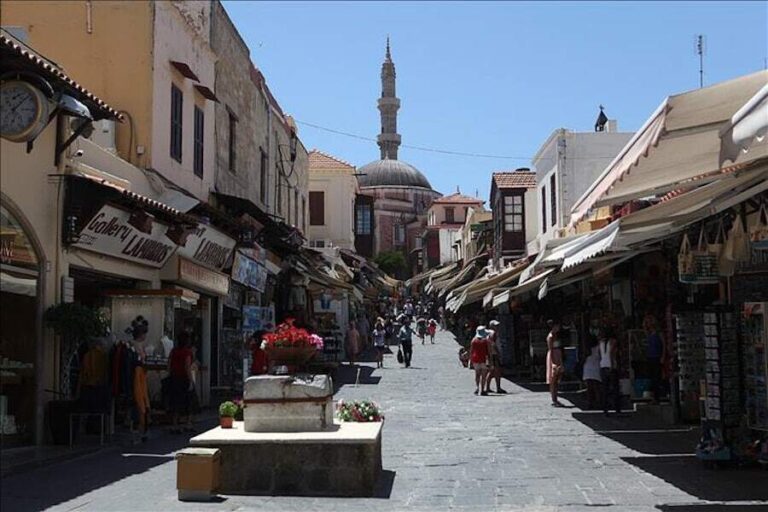 Greece with buildings on the both sides