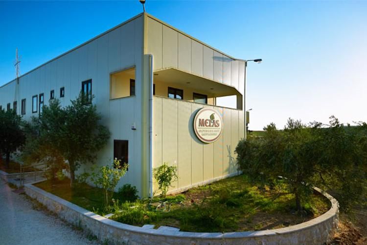 corner of Melas Epidauros industrial building outside surrounded by trees and green bunches