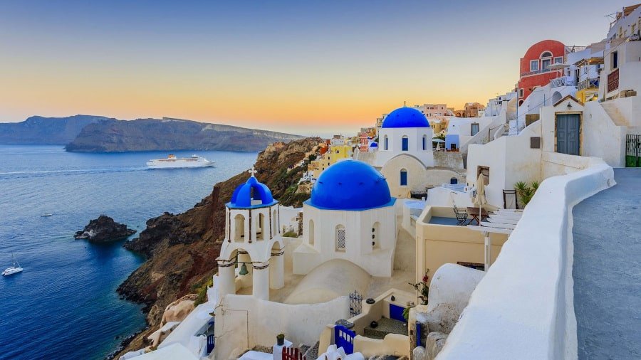 Santorini one of the Greek Cyclades islands in the Aegean Sea.