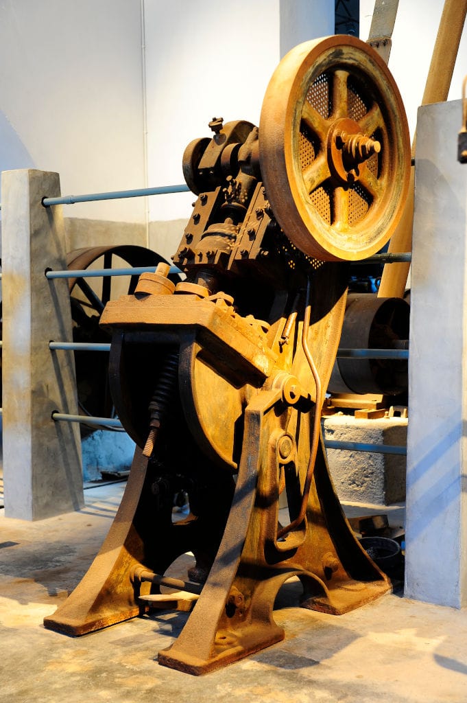 part of old tomato paste processing machine at 'Tomato Industrial Museum'