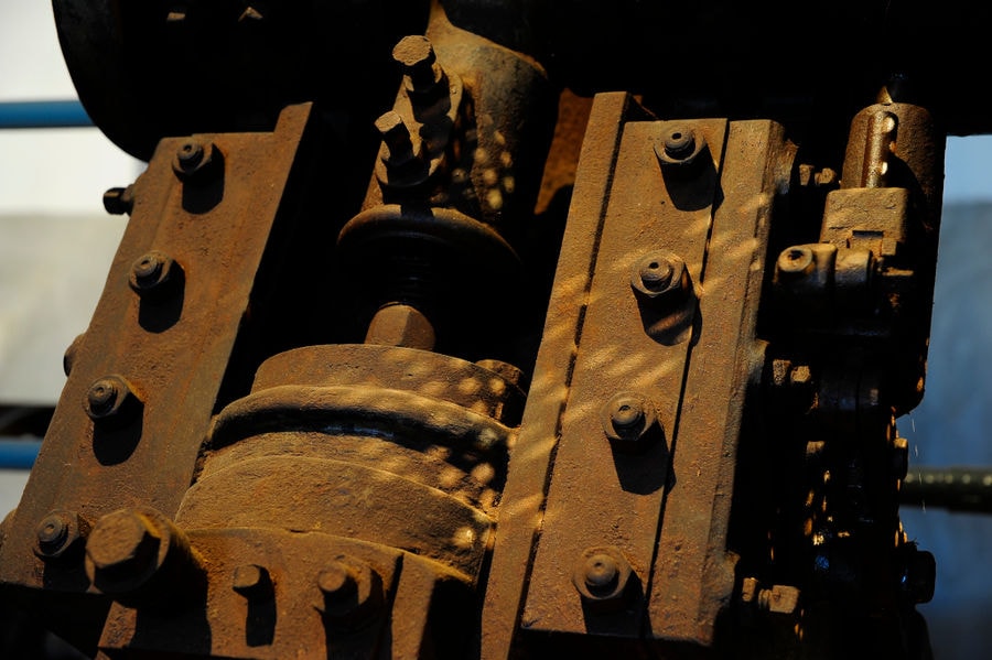 close-up of rusty part of old machine at 'Tomato Industrial Museum'