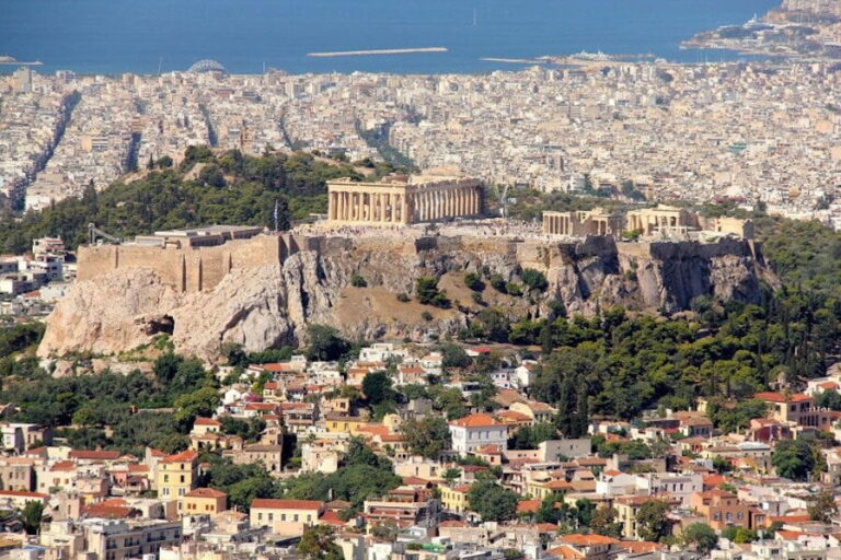 Athens from above surrounded by houses