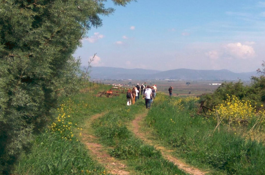tourists hiking in nature at Bio Goupios