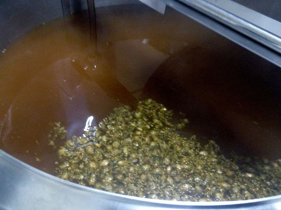 aluminum tank with mixture of water and barleycorns at 'Chios Beer' plant