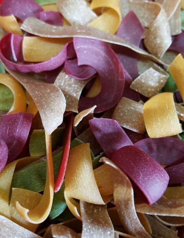 Close-up of multicolor hilopites pasta at Thracian Pasta workshop