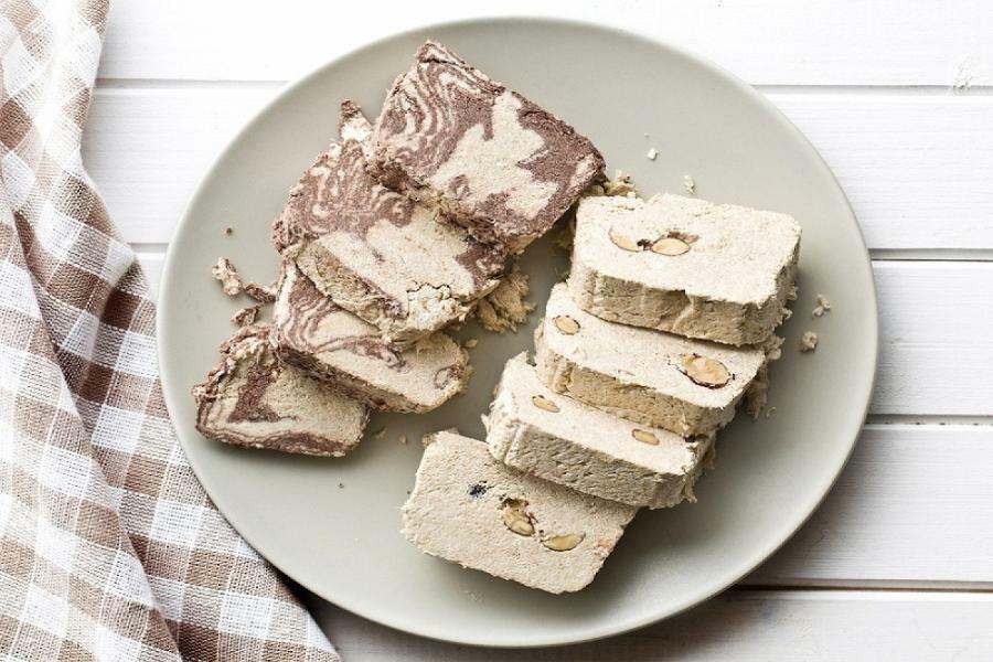 close-up of plate with Greek halva from Macedonia destination.