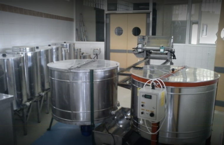 aluminum tanks and production machines at Corfu Beekeeping Vasilakis facilities