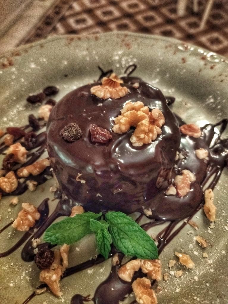 sweet delicious with chocolate and nuts on the top at En Kefallinia Organic Farm Restaurant