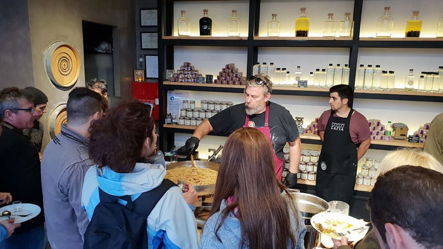 group of tourists at 'Dirfis Mushrooms' store