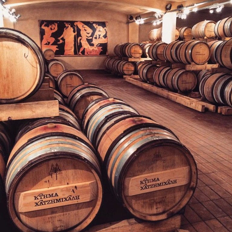 wood barrels at 'Domaine Hatzimichalis' wine cellar