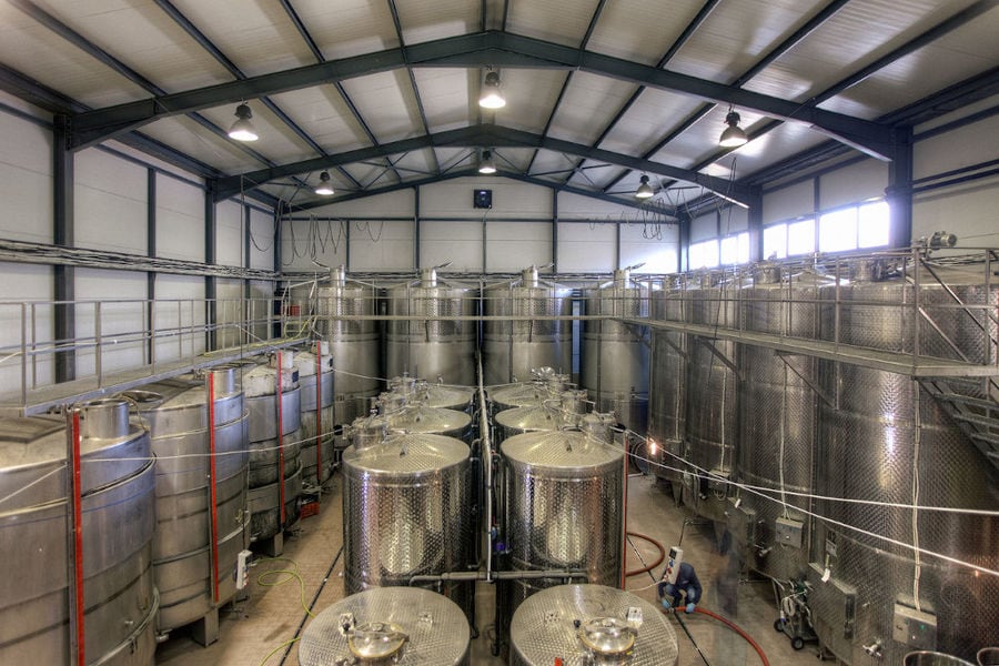 aluminum wine storage tanks at 'Domaine Skouras' facilities