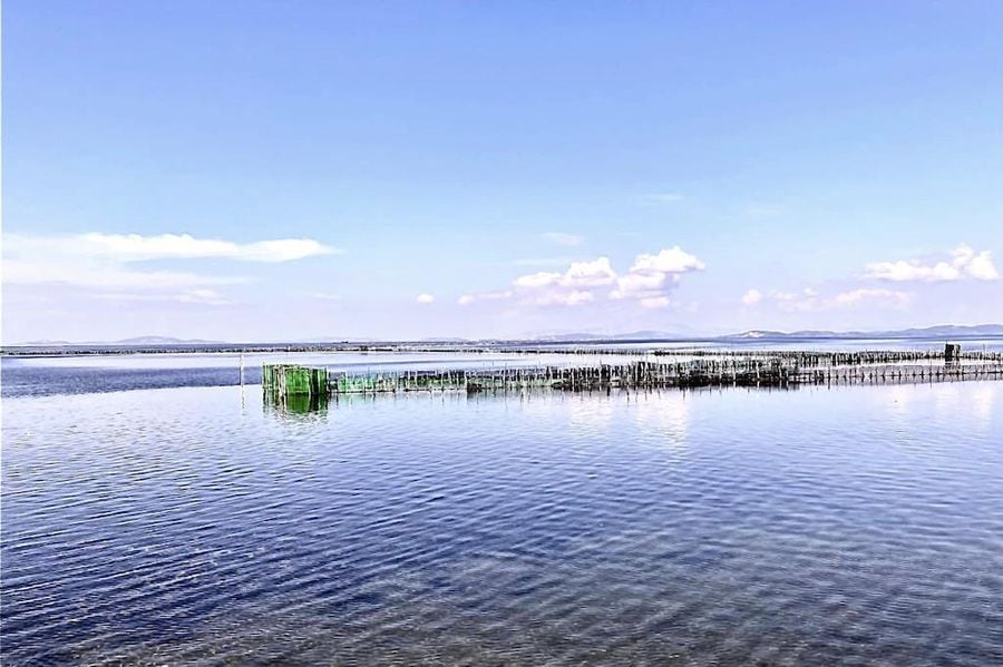 far view of Stefanos Kaneletis’ fish farming on the sea