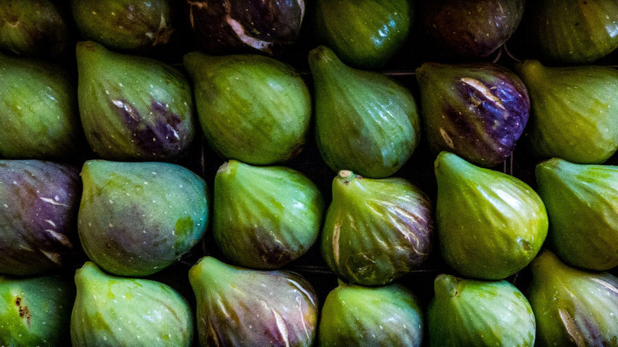 Close-up of fresh figs side by side from Figland