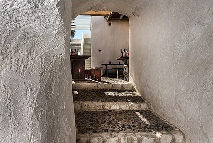 Gavalas Winery stone corridor with steps