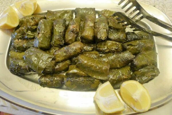 Close-up of Greek ‘Giaprakia’ means cooked stuffed vine leaves|