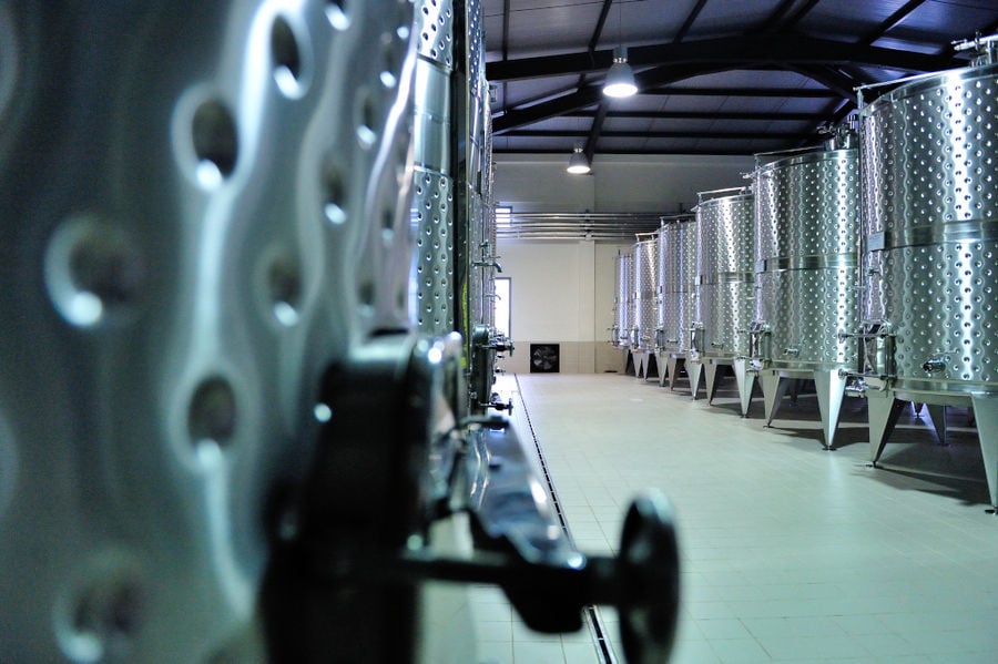 aluminum wine fermantation tanks at 'Ktima Pavlidis'