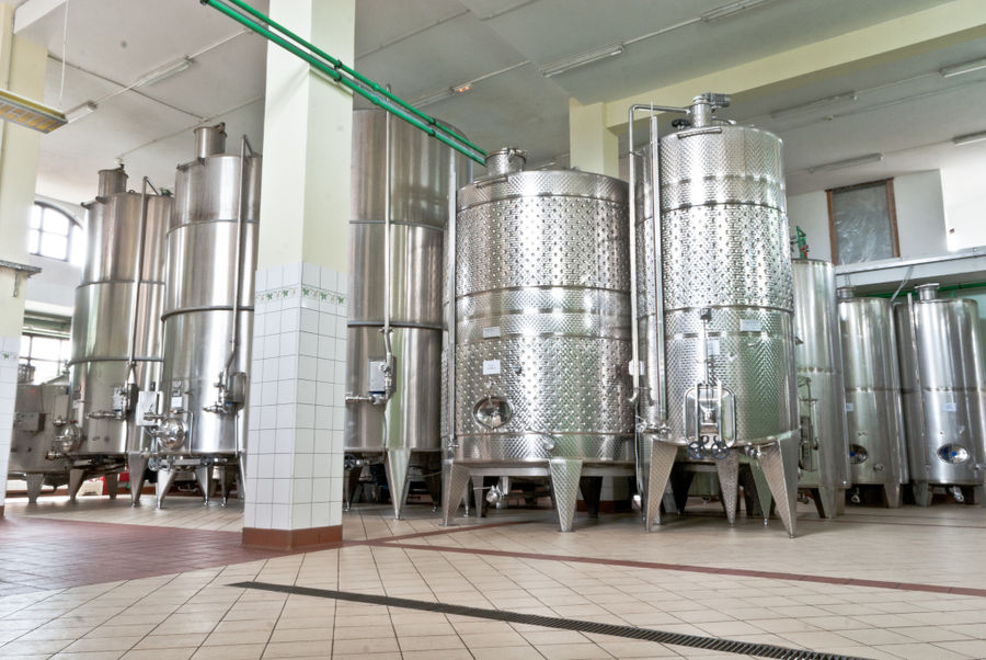 aluminum wine storage tanks at 'Ktima Toplou' plant