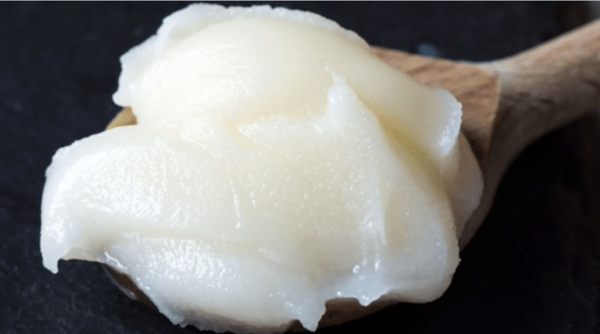 Close-up of Greek ‘glina’ is pork fat and white color
