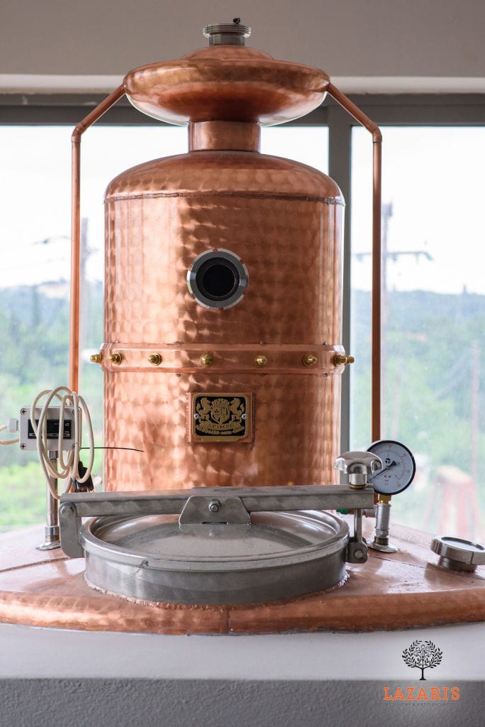 piece of copper distellery with waterclock at Lazaris Distillery