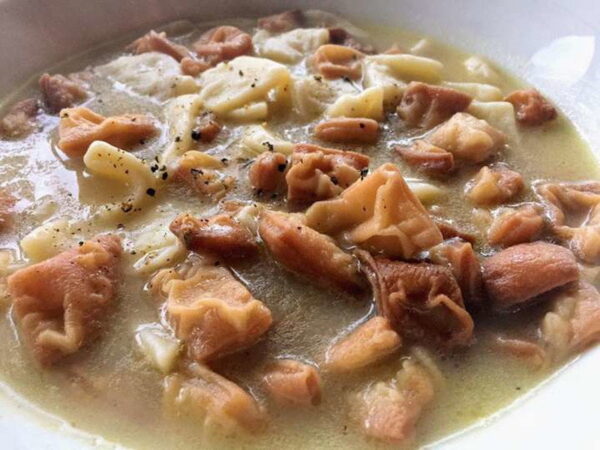 Close-up of Greek ‘Maggiri’ food means thick pasta soup served