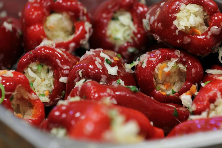 stuffed red peppers with coleslaw at 'Naoumidis All Peppers' plant