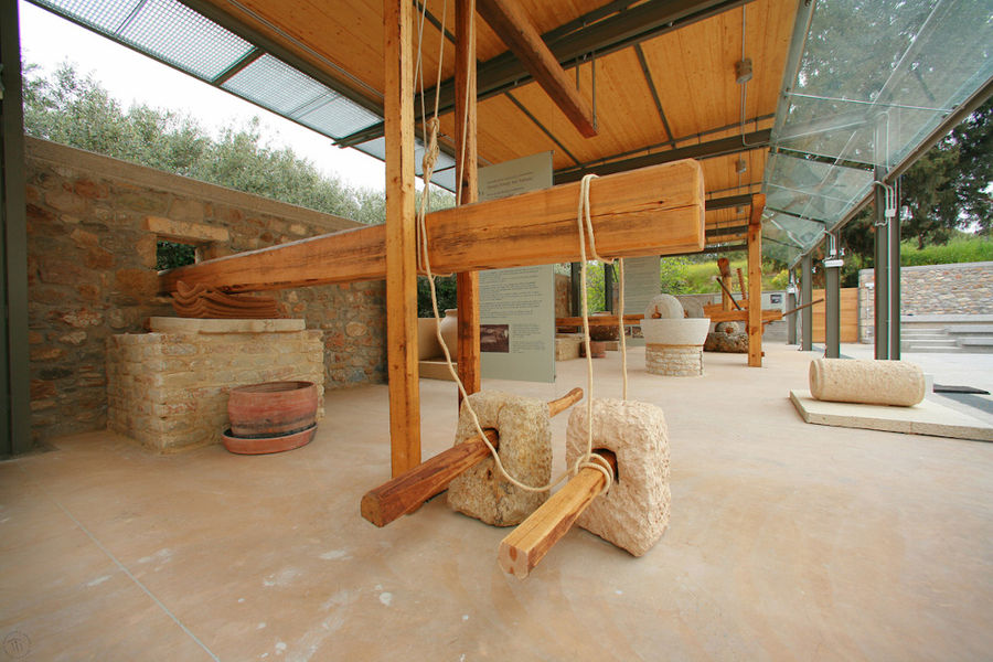 Prehistoric olive press at 'Olive and Olive Oil Museum, Sparta' outside