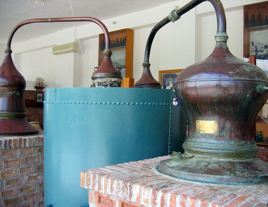 view of the top of the old copper distillery at Ouzo Barbayanni museum
