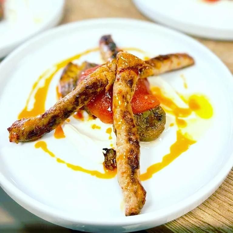 close-up of a plate with fried vegetables, peppers and asparagus at Savor Nafplio