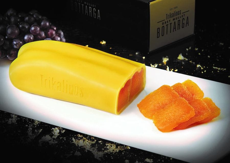 plate with pieces of bottarga from Trikalinos