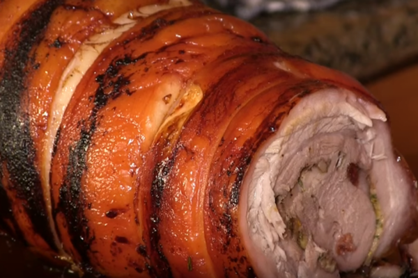 Piece of porketa is a steak-roll made with pancetta without bones and