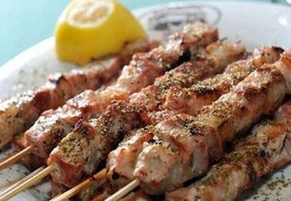 Greek ‘souvlaki’ means chunks of meat are cut evenly and skewered on wooden stick and then grilled|