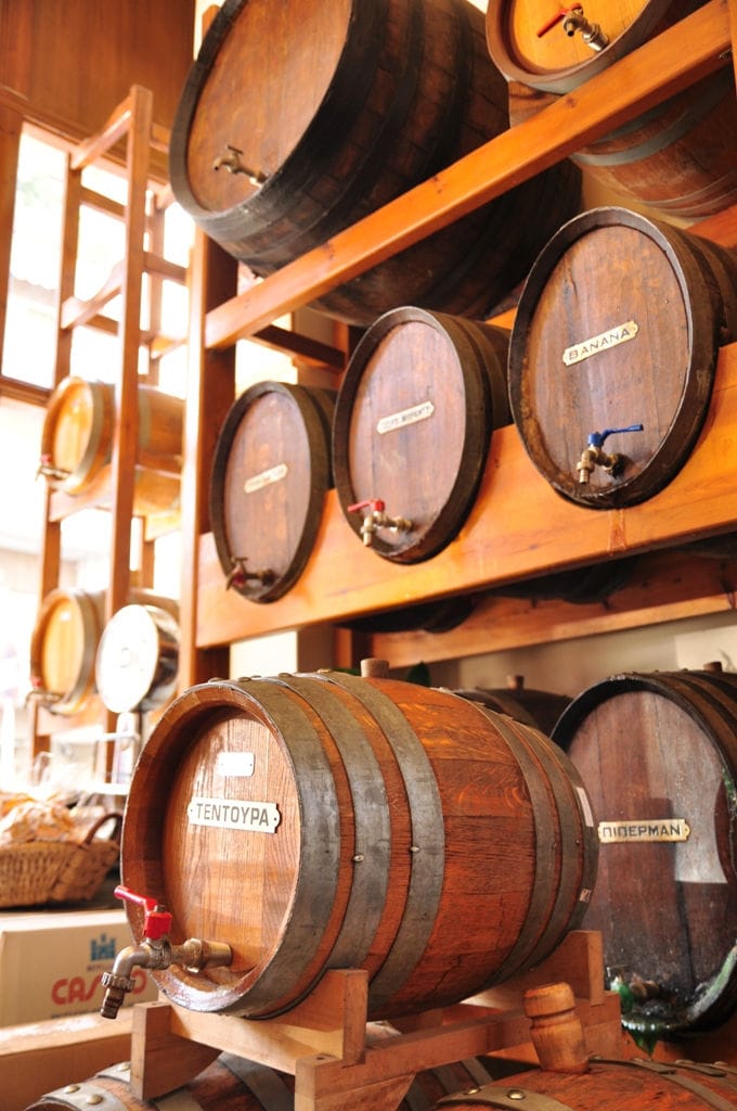 wood barrels on the wood salves at 'Tentoura Castro Distillery' store